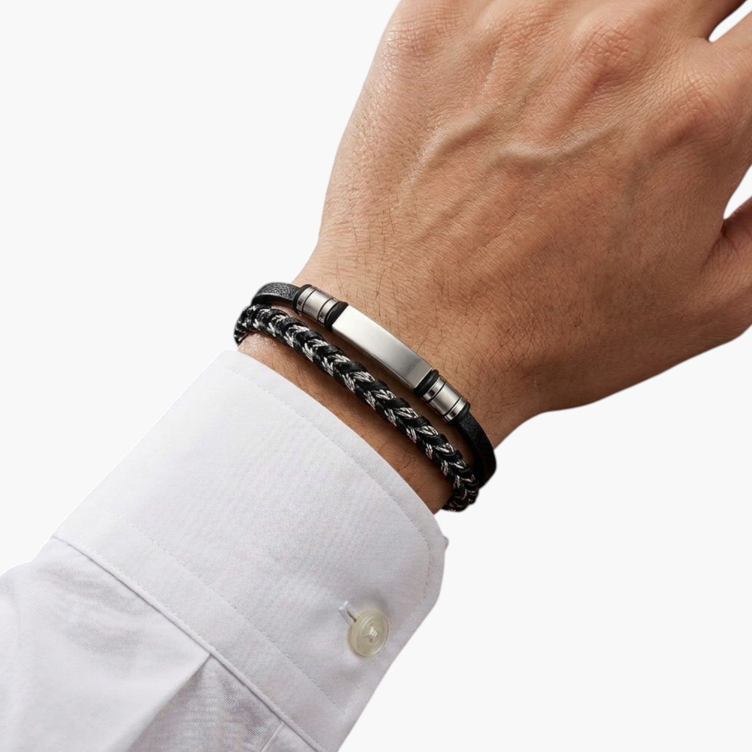 Pulseira de Couro e Aço Inoxidável
