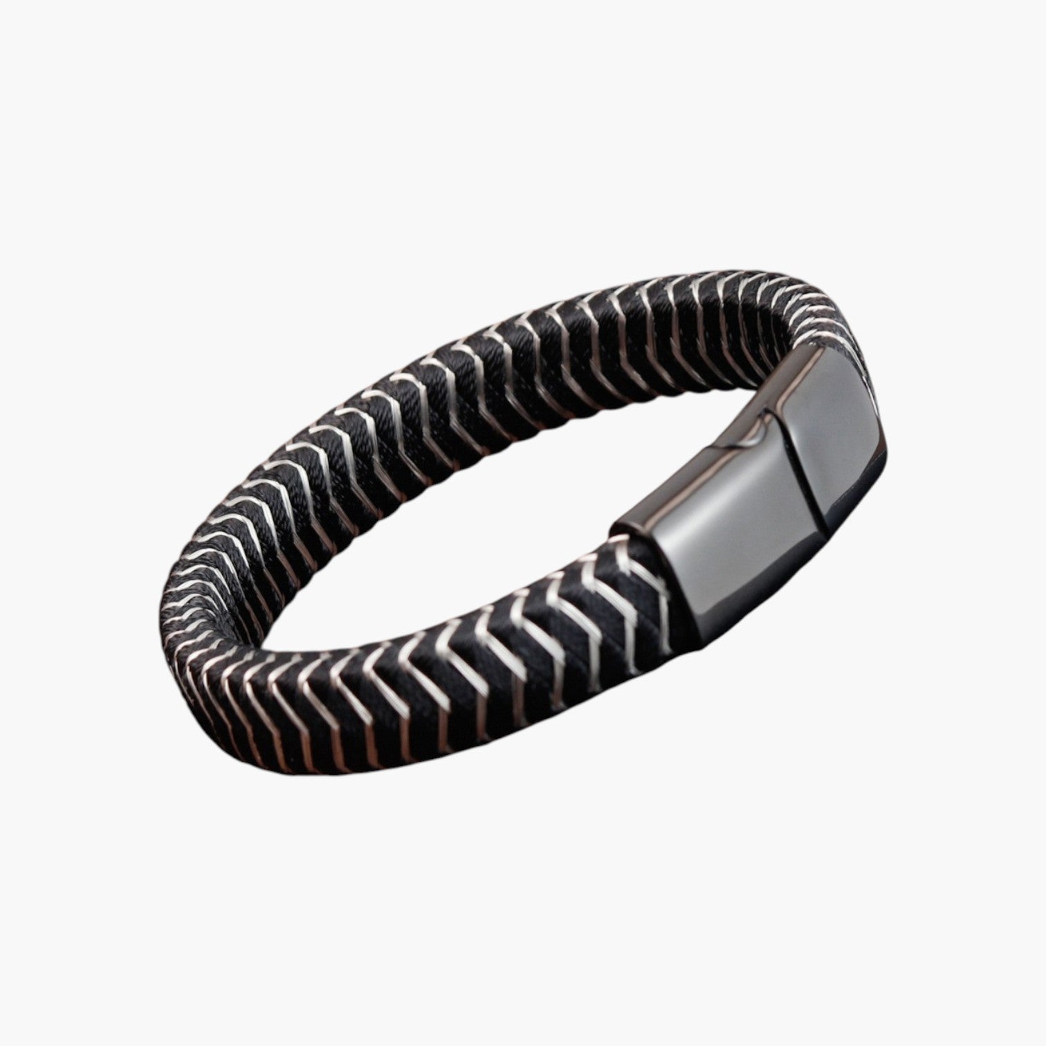 Pulseira de Couro e Aço Inoxidável