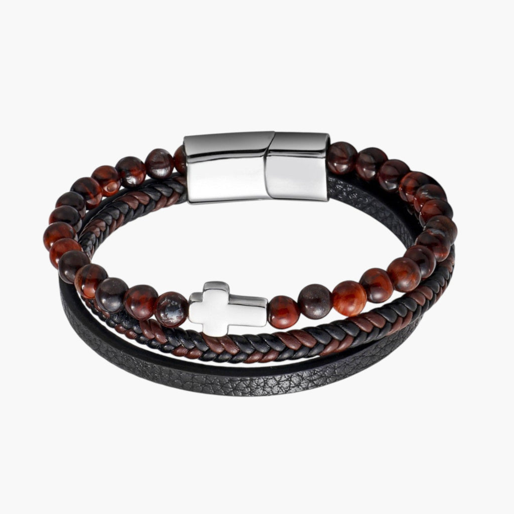 Pulseira de Couro e Pedra Natural