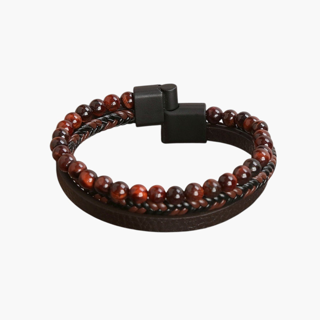 Pulseira de Couro e Pedra Natural