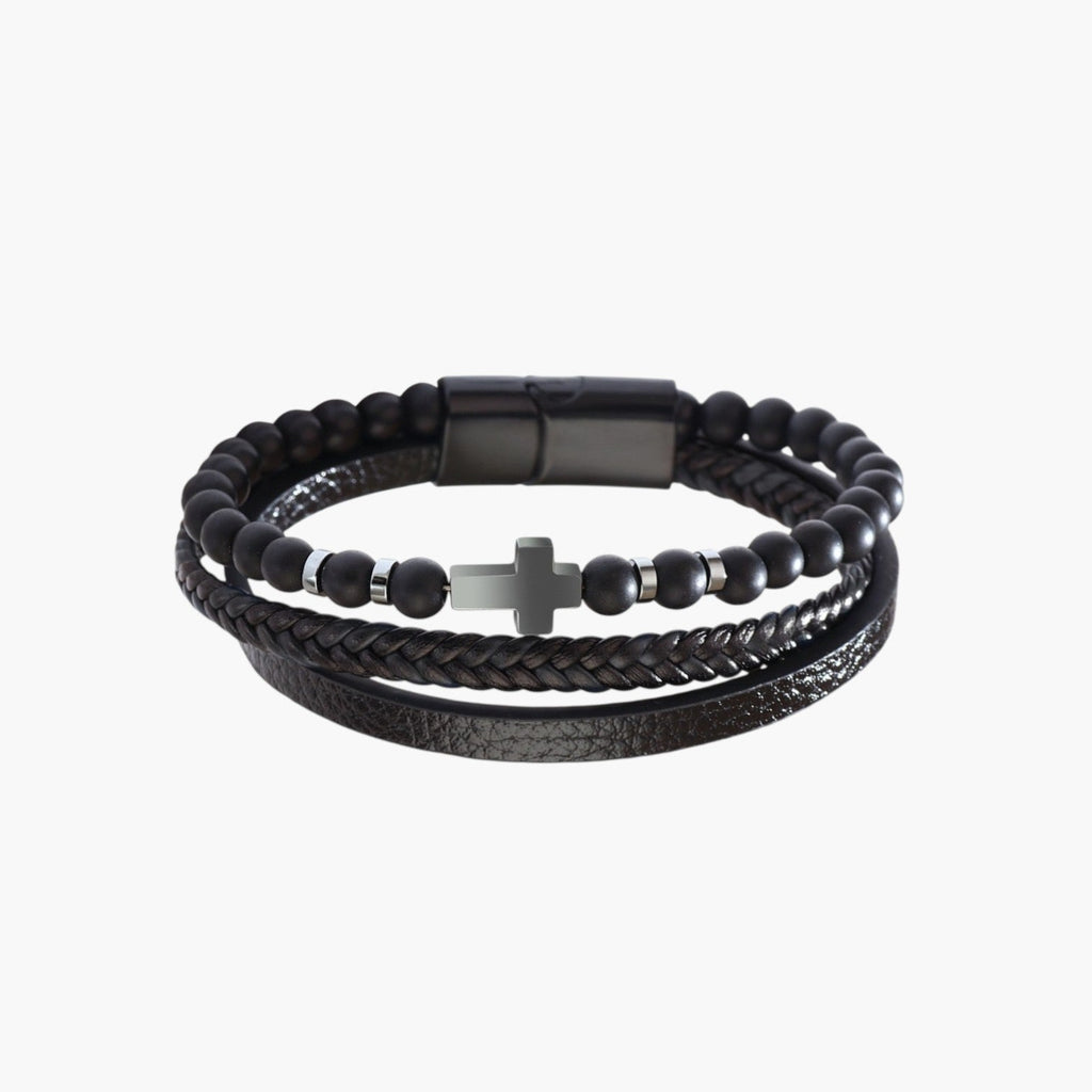 Leder- und Natursteinarmband