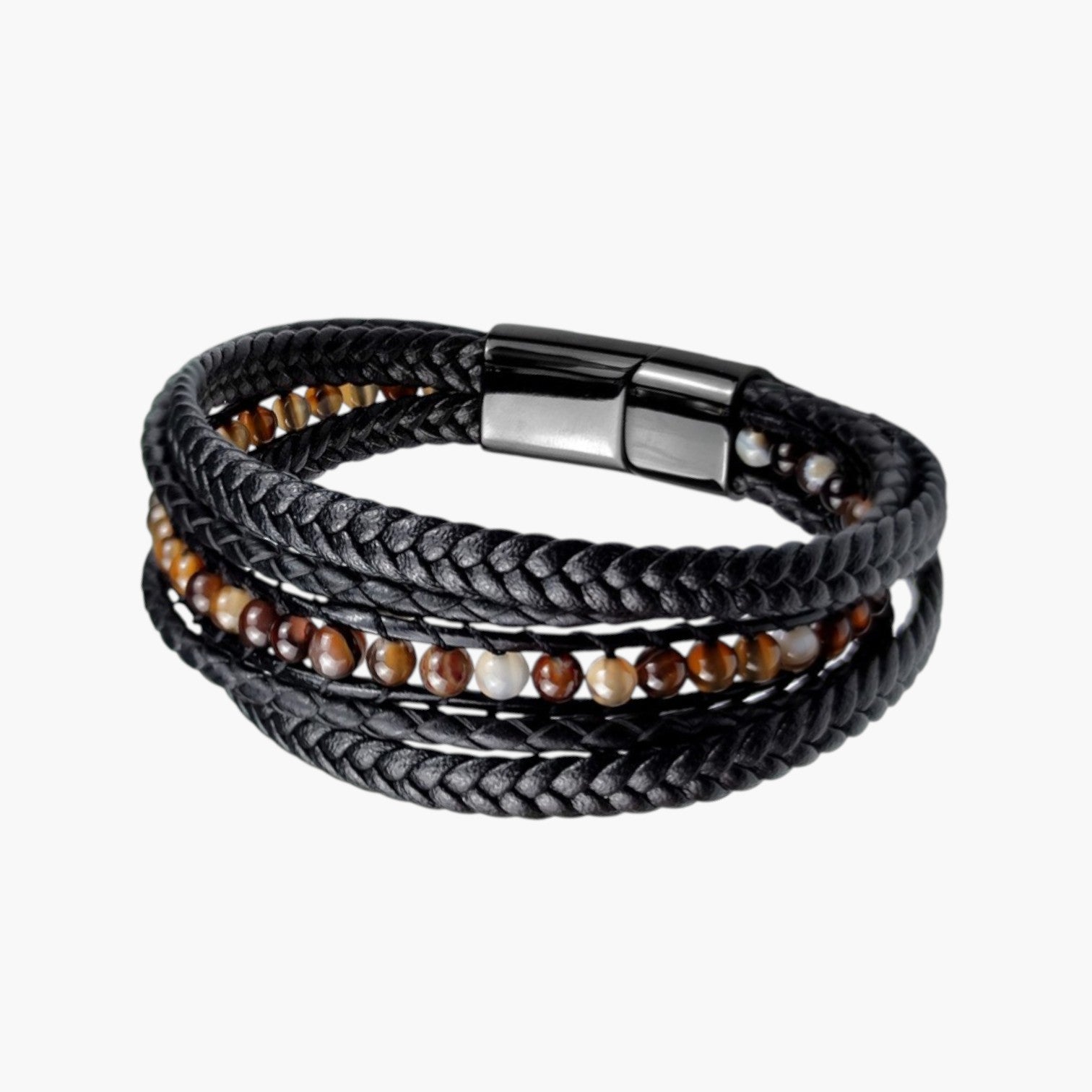 Pulseira de Couro e Pedra Natural