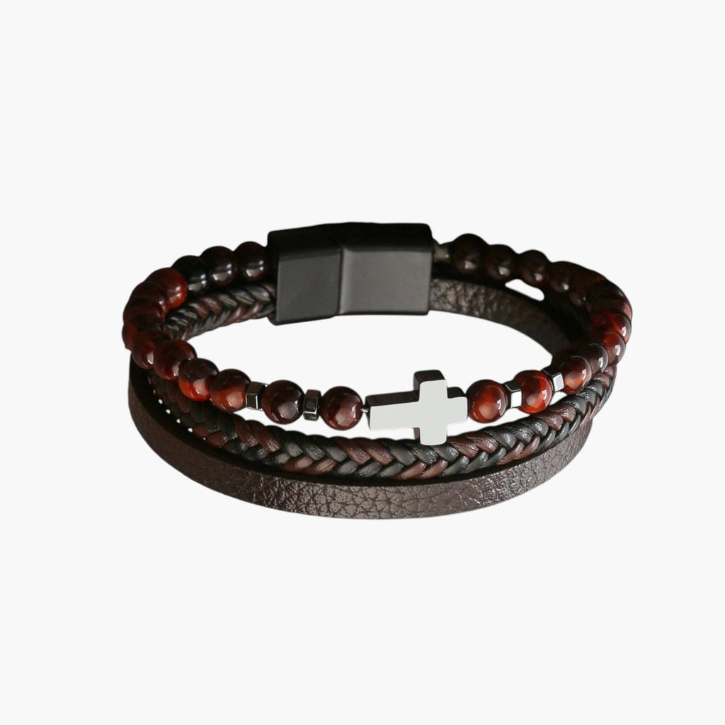 Pulseira de Couro e Pedra Natural