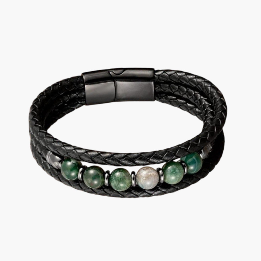 Pulseira de Couro e Pedra Natural