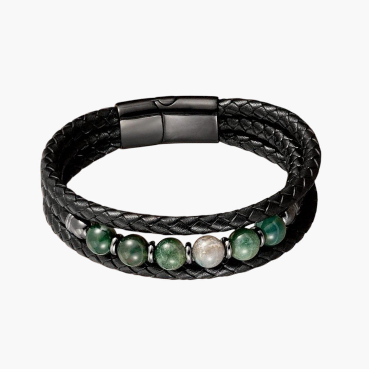 Pulseira de Couro e Pedra Natural