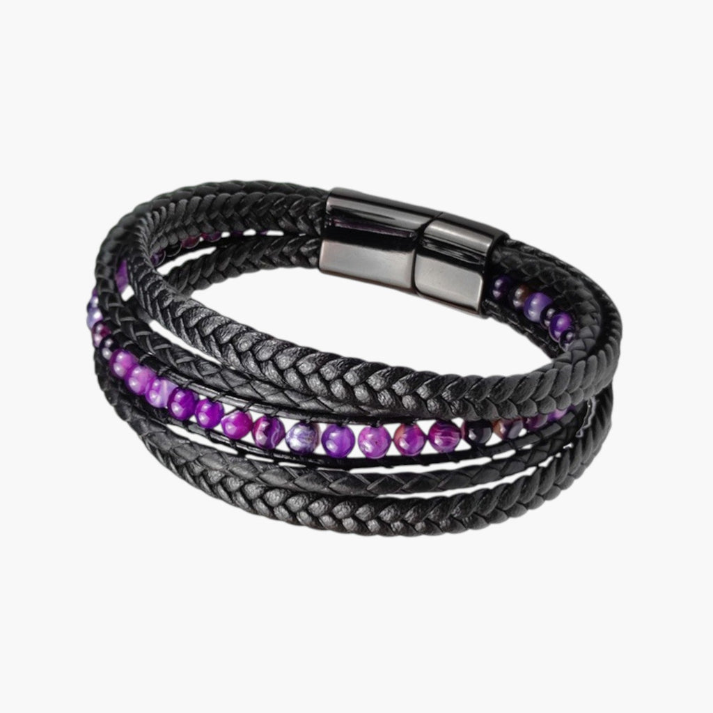 Pulseira de Couro e Pedra Natural