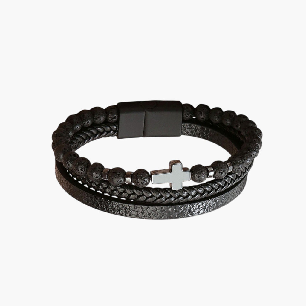 Pulseira de Couro e Pedra Natural