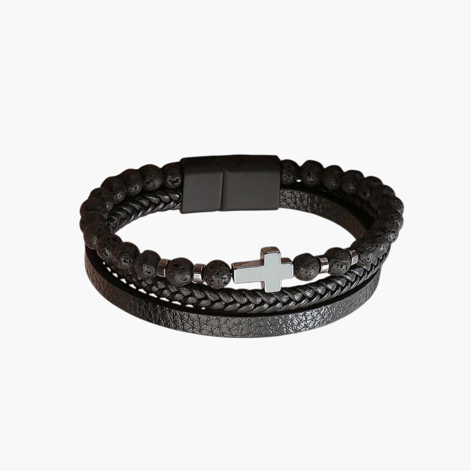 Pulseira de Couro e Pedra Natural
