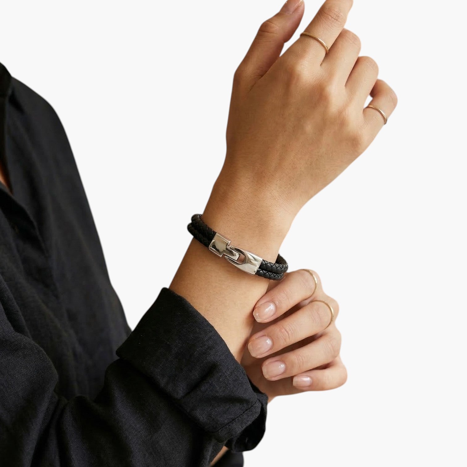 Pulseira de Couro e Aço Inoxidável