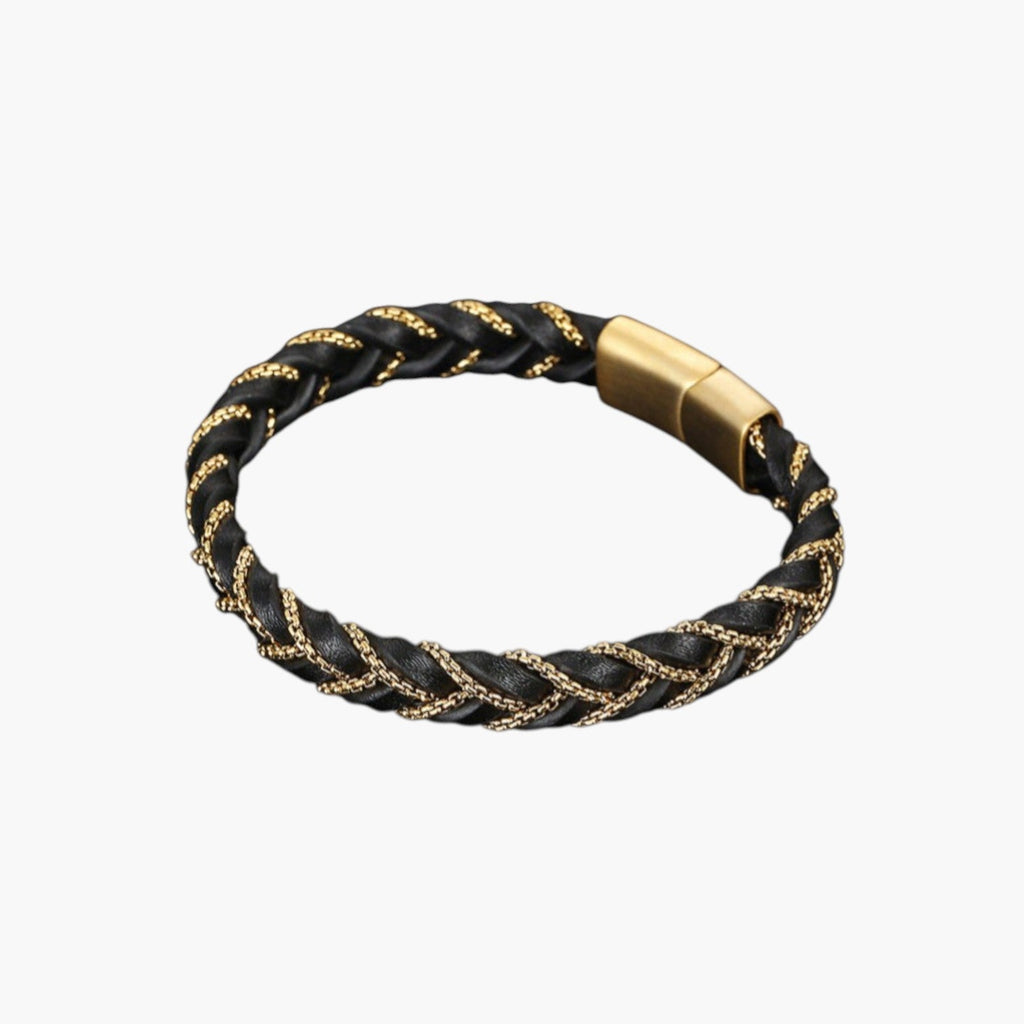 Pulseira de Couro e Aço Inoxidável 316L