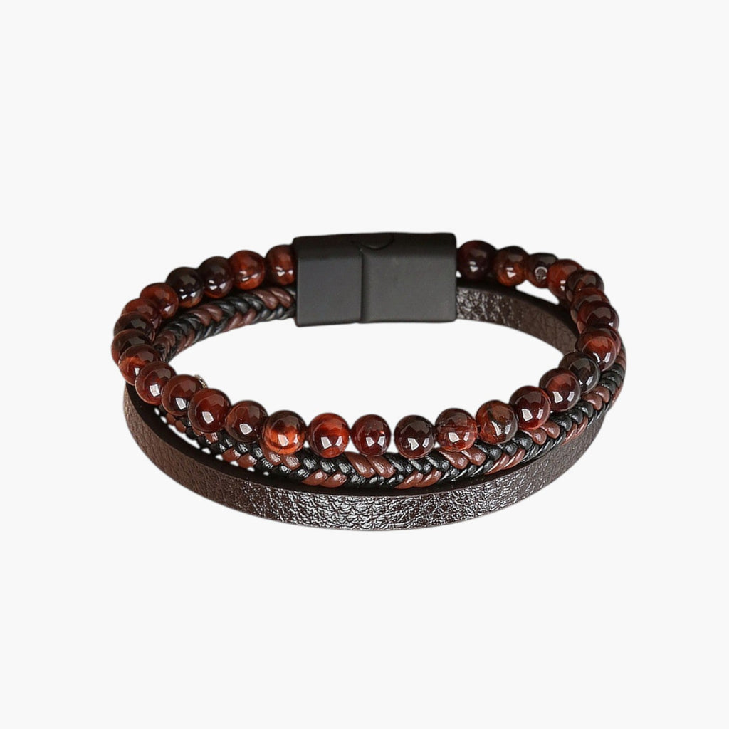 Pulseira de Couro e Pedra Natural