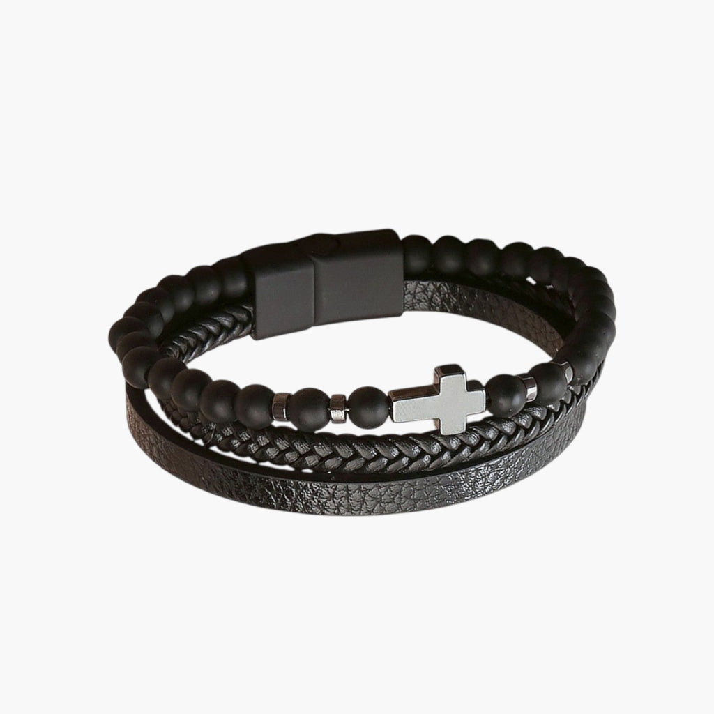 Pulseira de Couro e Pedra Natural