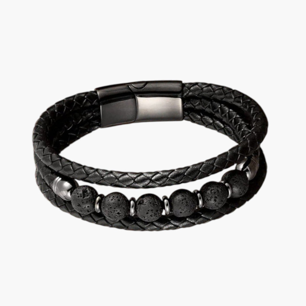 Pulseira de Couro e Pedra Natural