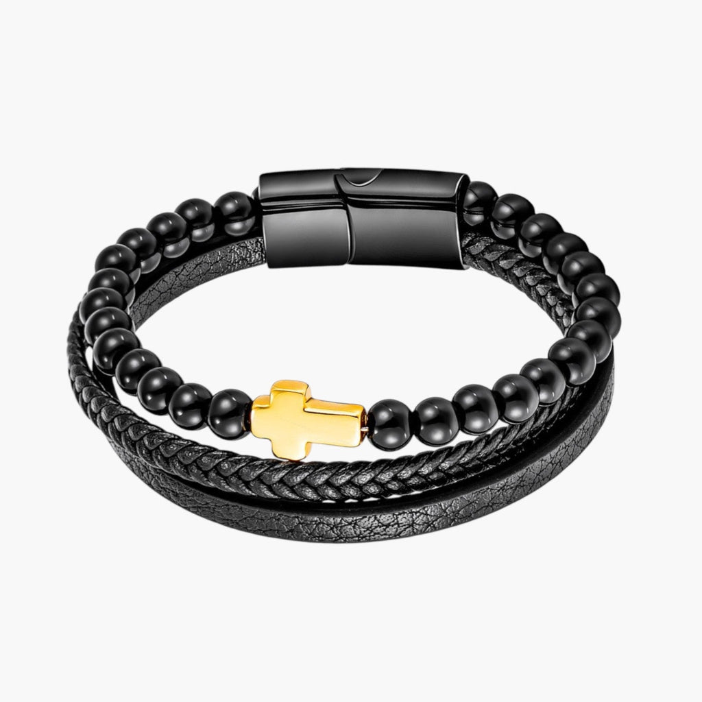 Pulseira de Couro e Pedra Natural