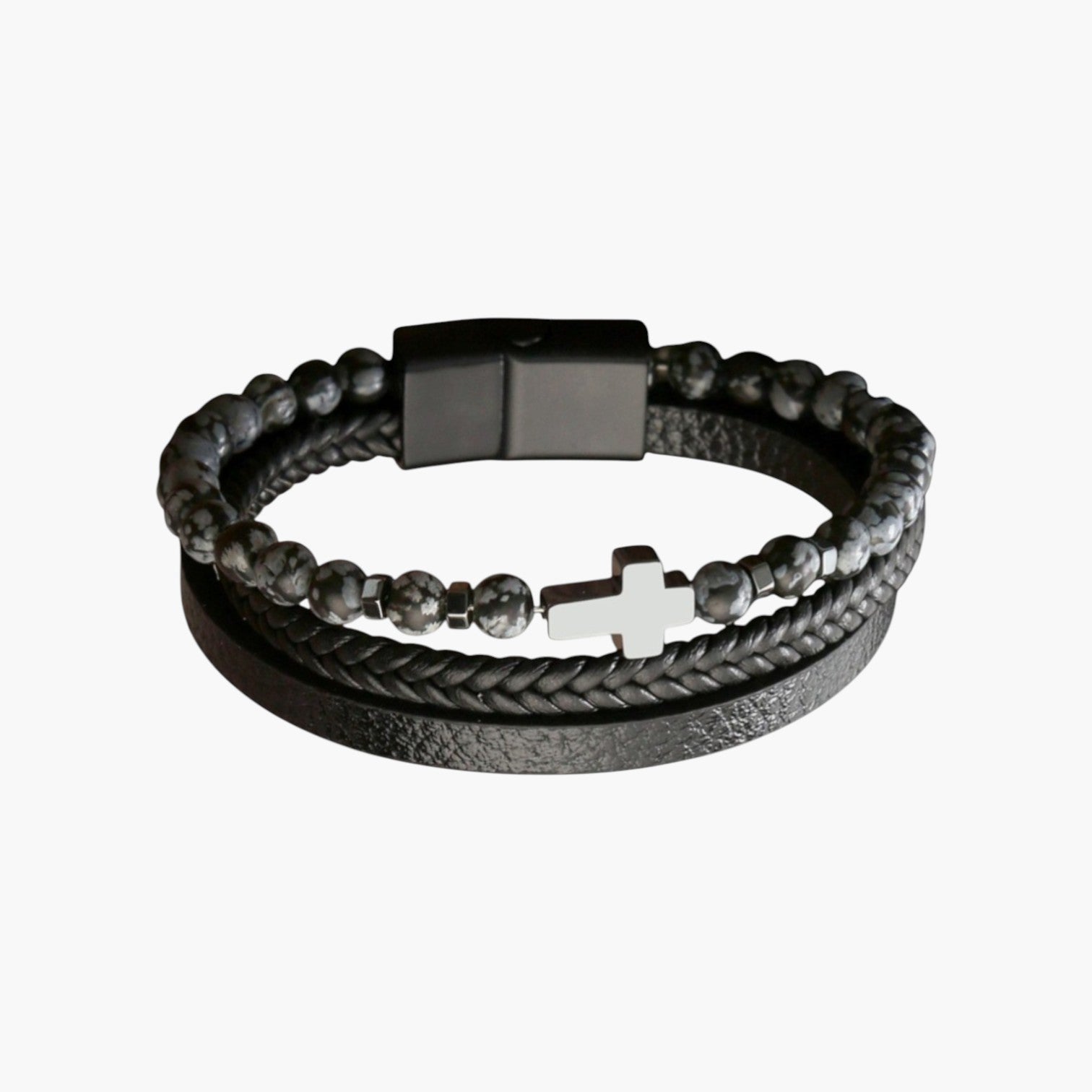 Pulseira de Couro e Pedra Natural
