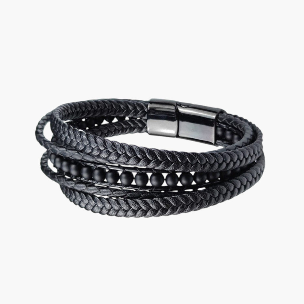Pulseira de Couro e Pedra Natural