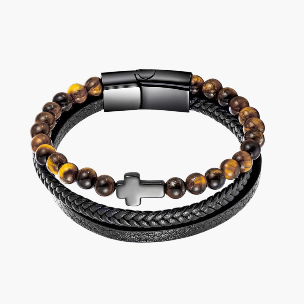 Pulseira de Couro e Pedra Natural