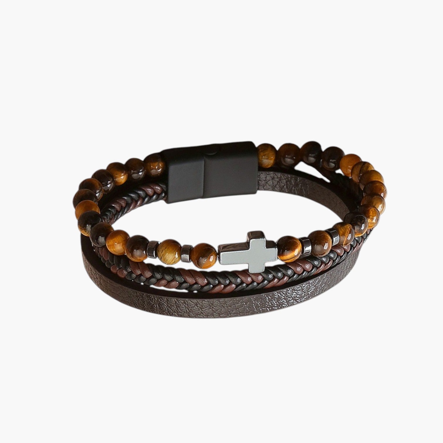 Pulseira de Couro e Pedra Natural