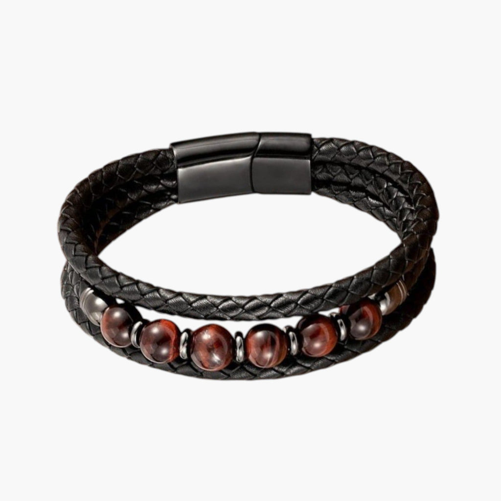 Pulseira de Couro e Pedra Natural