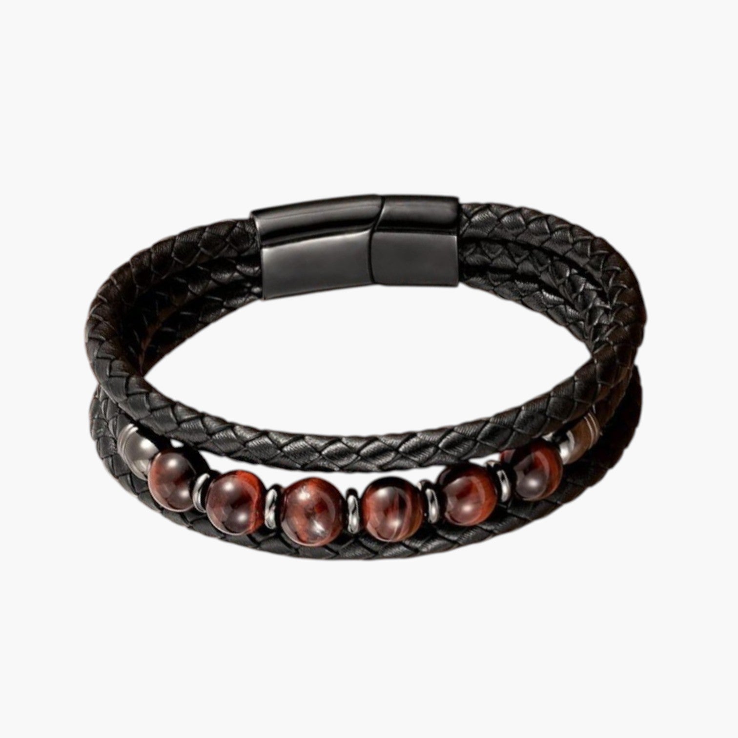 Pulseira de Couro e Pedra Natural