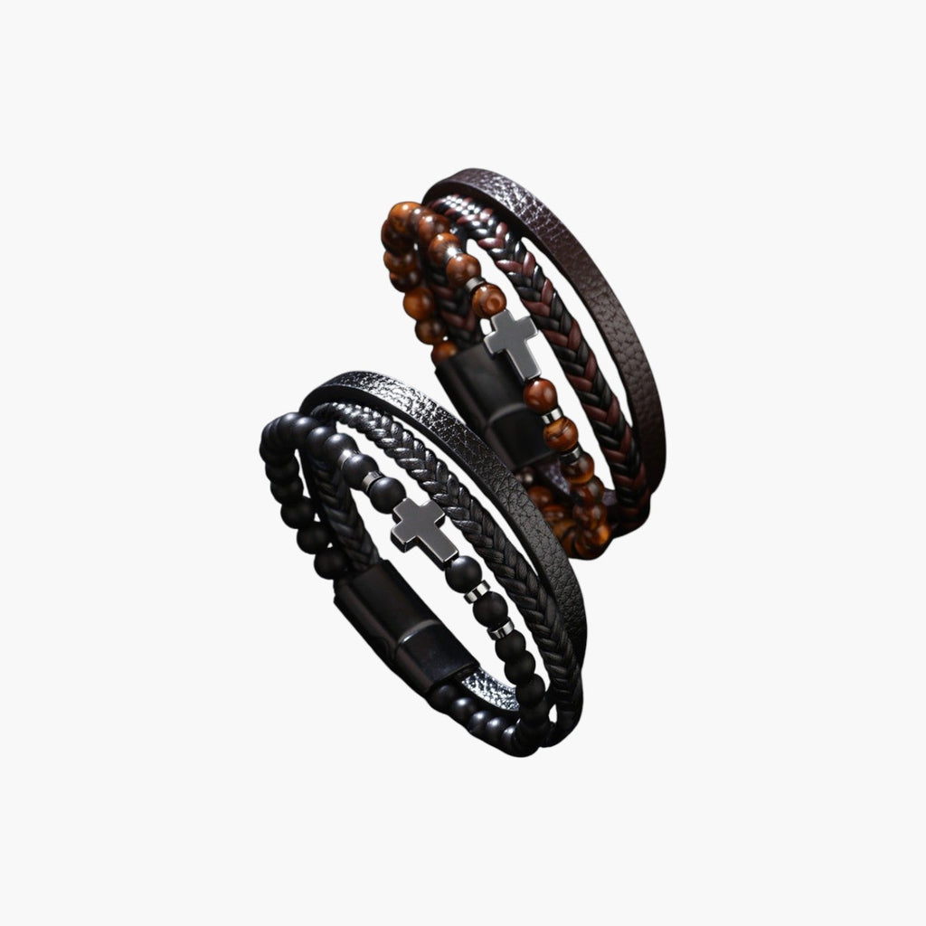 Leder- und Natursteinarmband