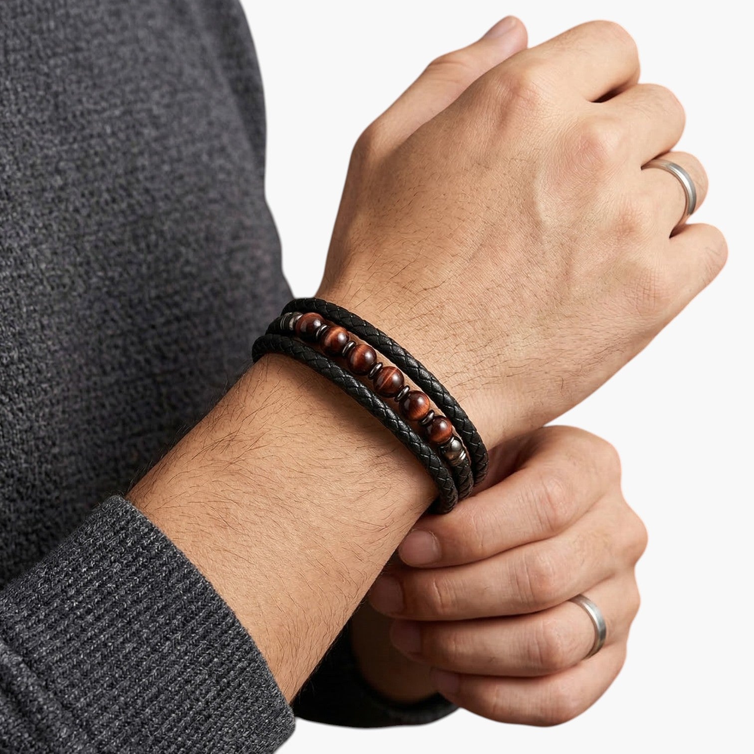 Pulseira de Couro e Pedra Natural