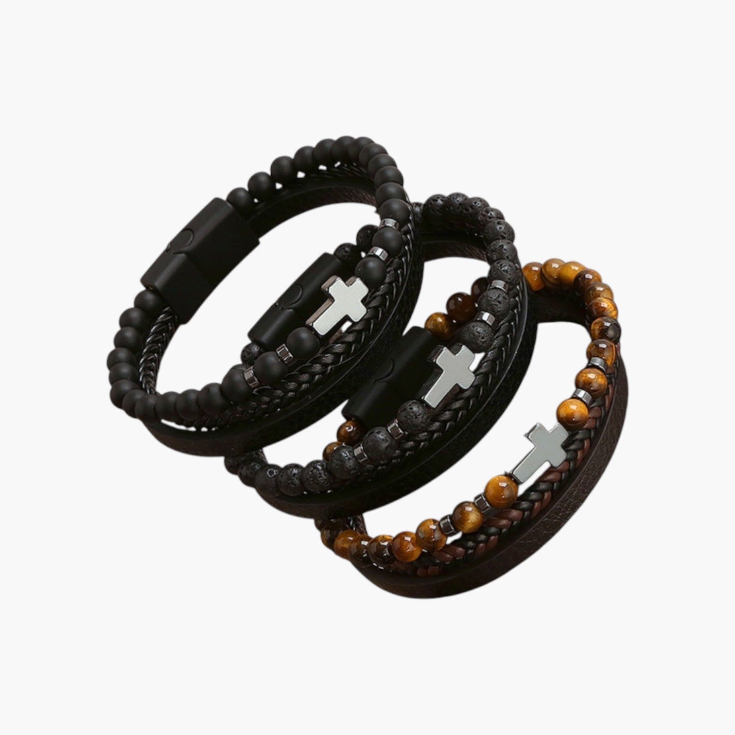Pulseira de Couro e Pedra Natural