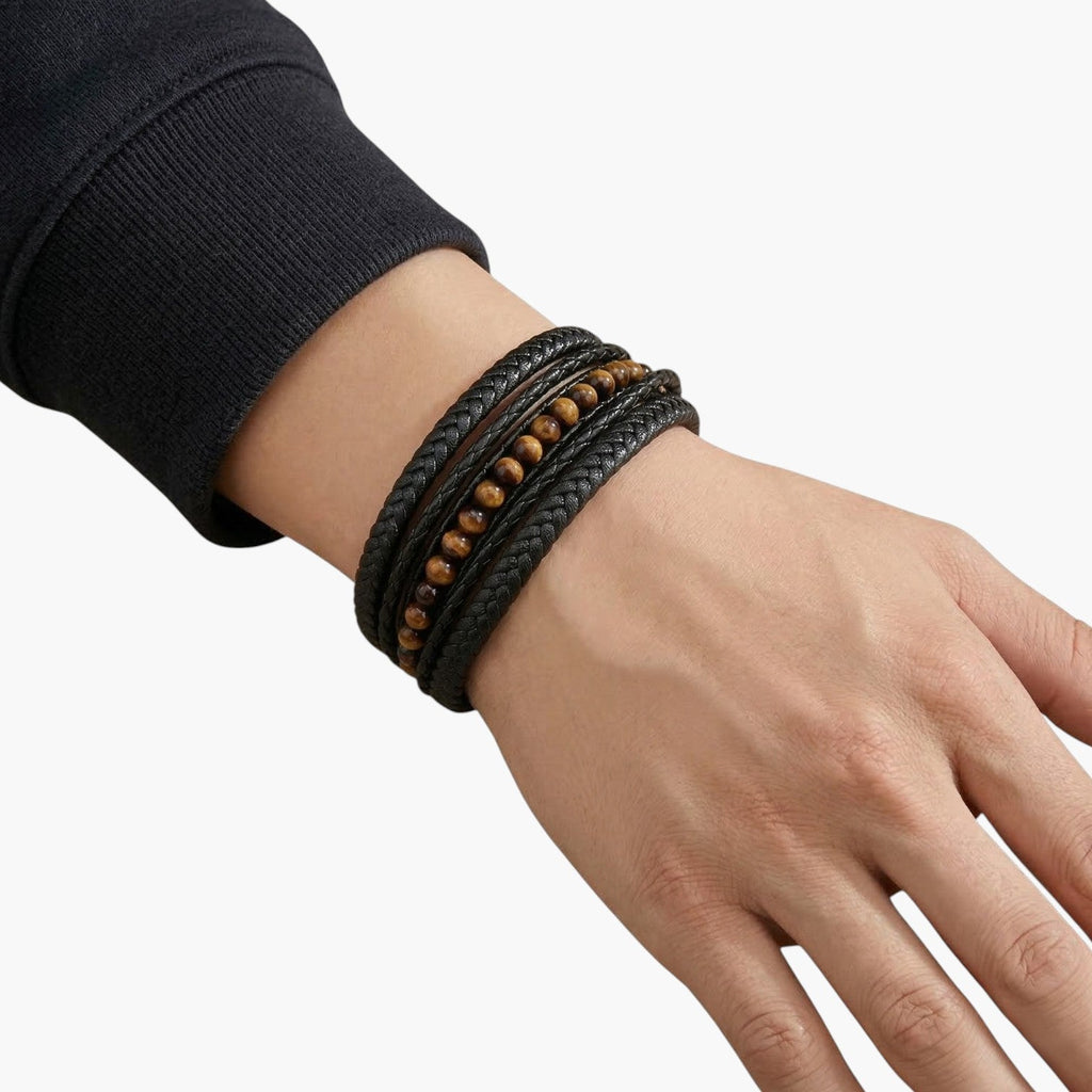 Pulseira de Couro e Pedra Natural