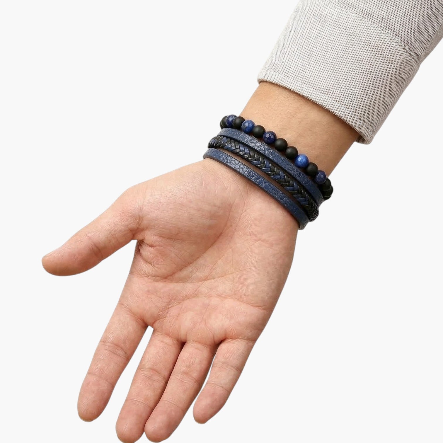Pulseira de Couro e Pedra Natural