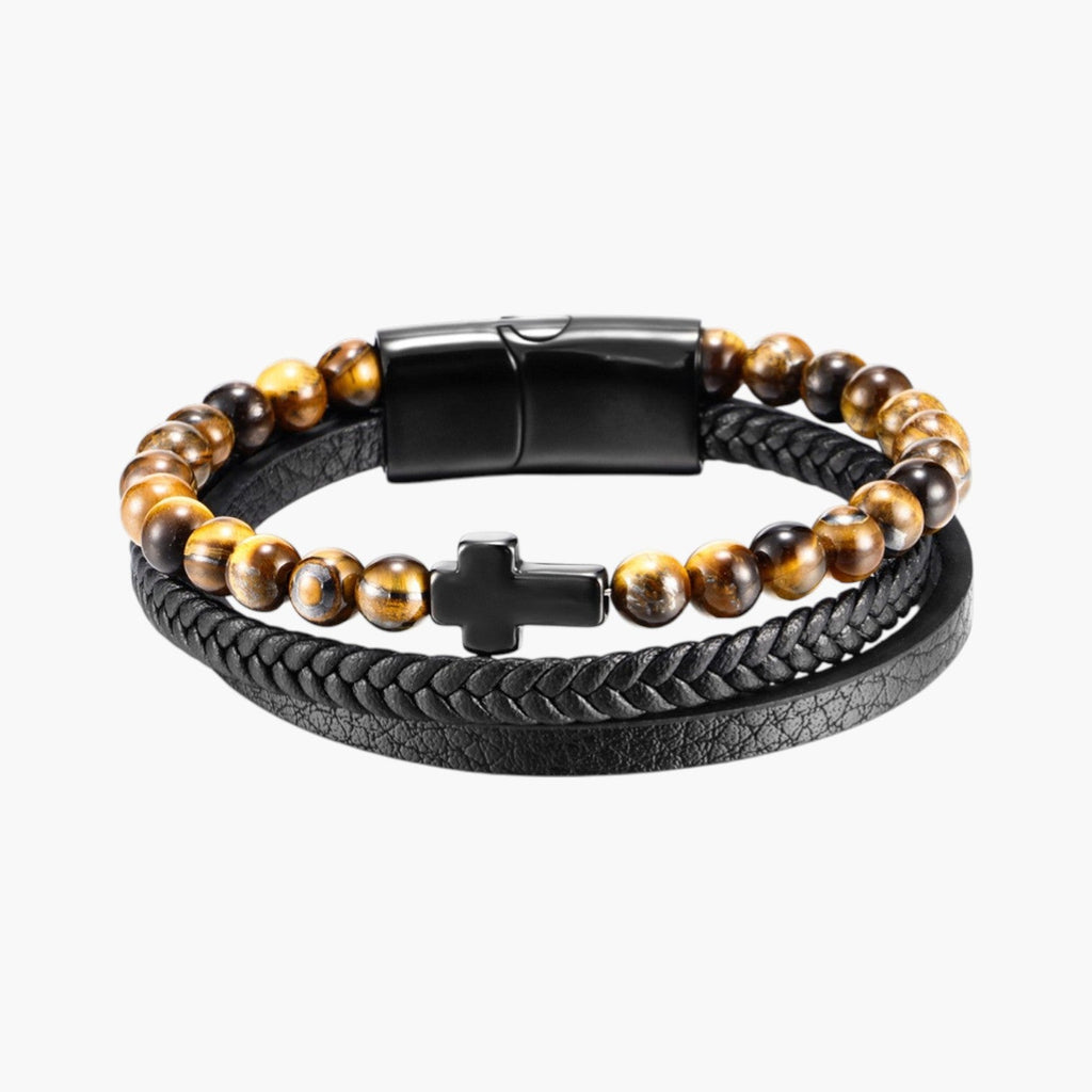 Pulseira de Couro e Pedra Natural