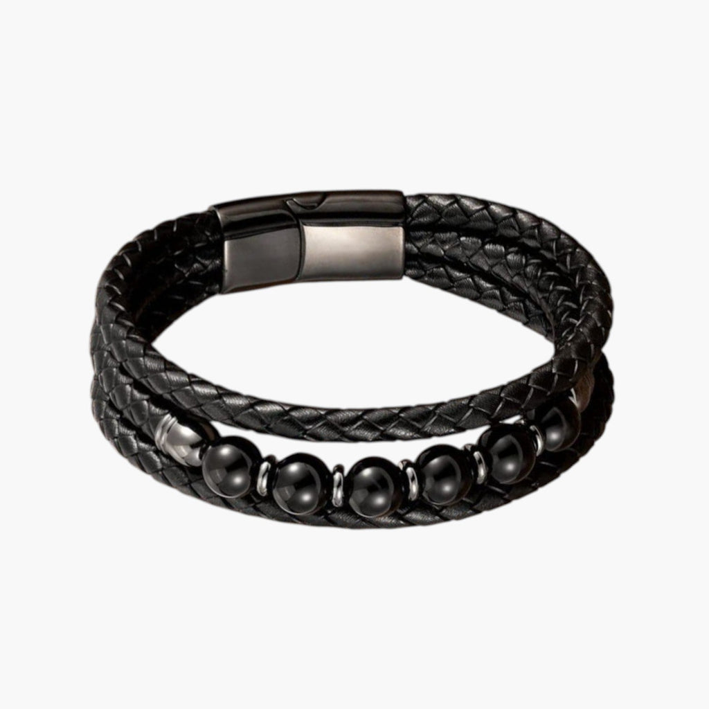 Pulseira de Couro e Pedra Natural