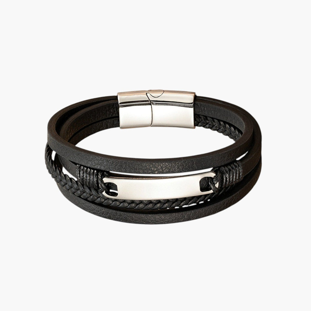Pulseira de Couro e Aço Inoxidável