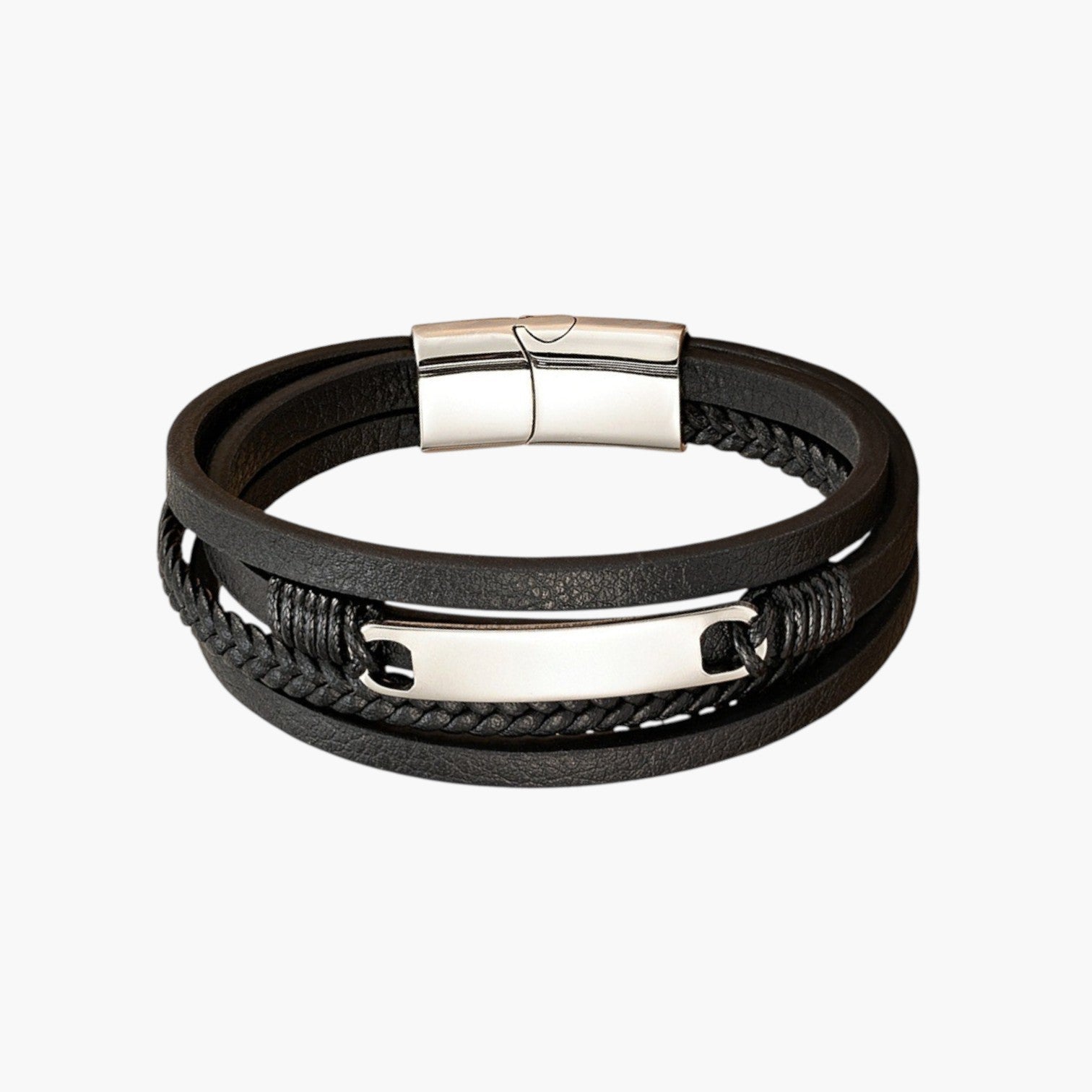 Pulseira de Couro e Aço Inoxidável