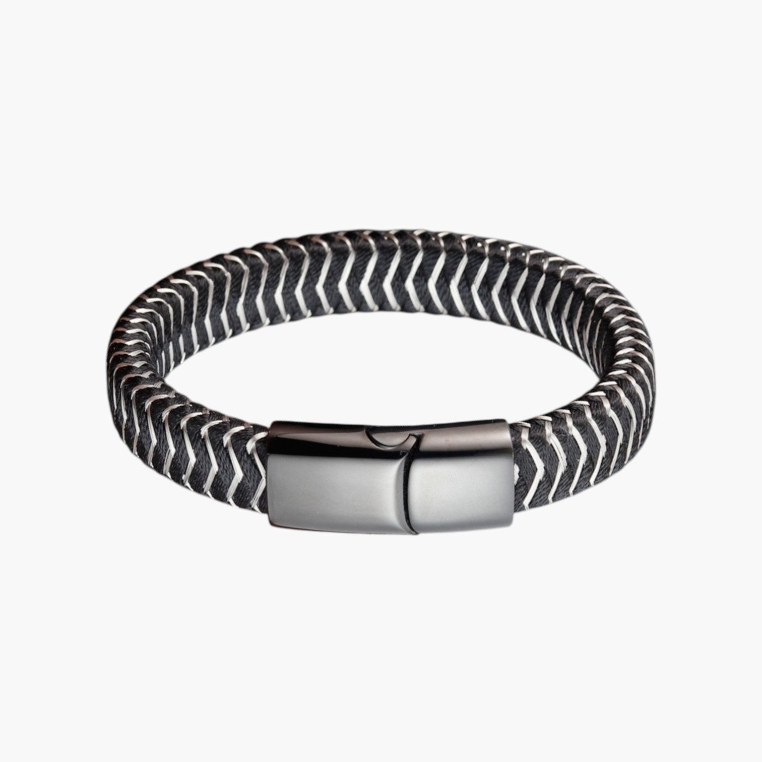 Pulseira de Couro e Aço Inoxidável
