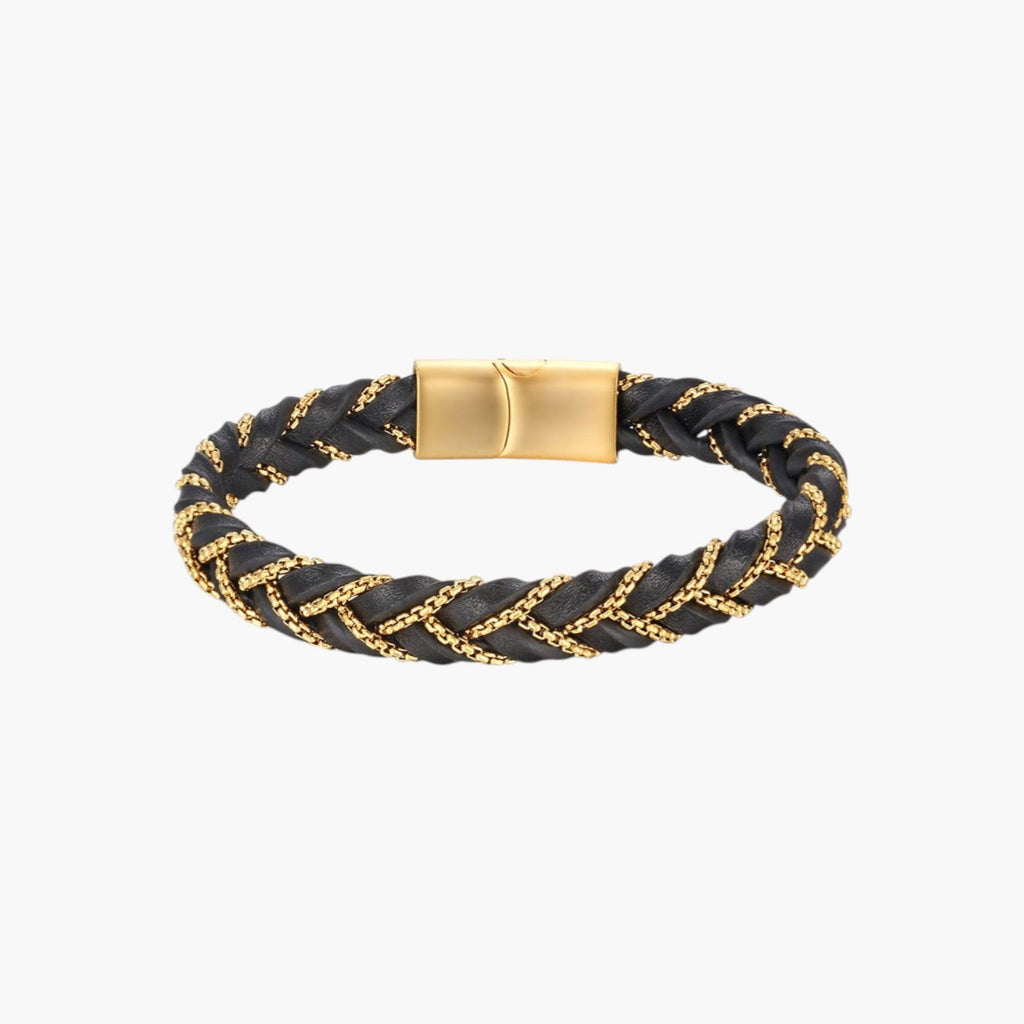Pulseira de Couro e Aço Inoxidável 316L