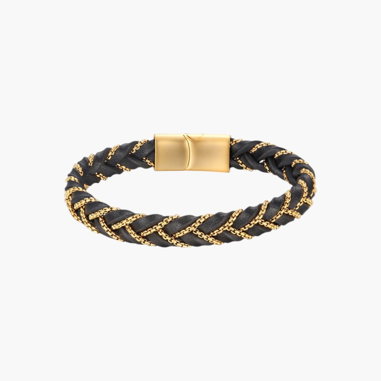 Pulseira de Couro e Aço Inoxidável 316L