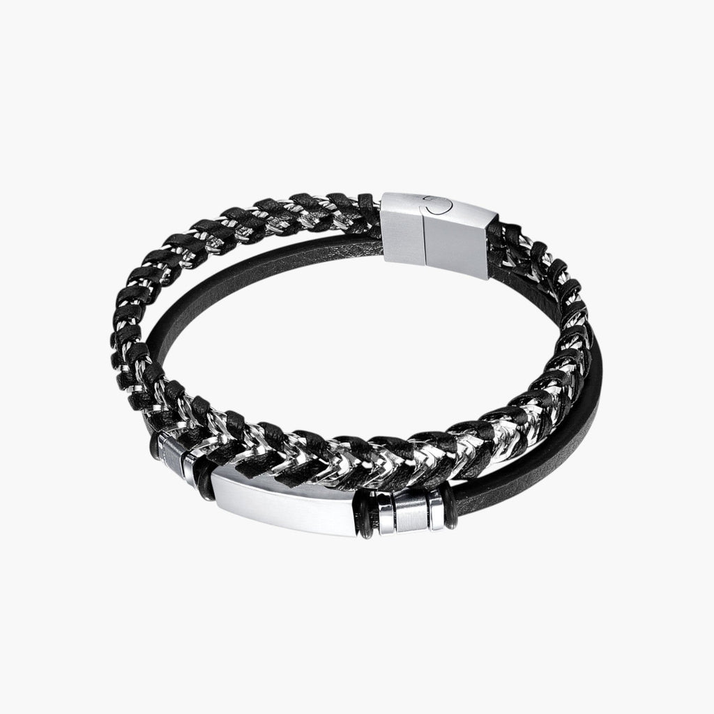 Pulseira de Couro e Aço Inoxidável