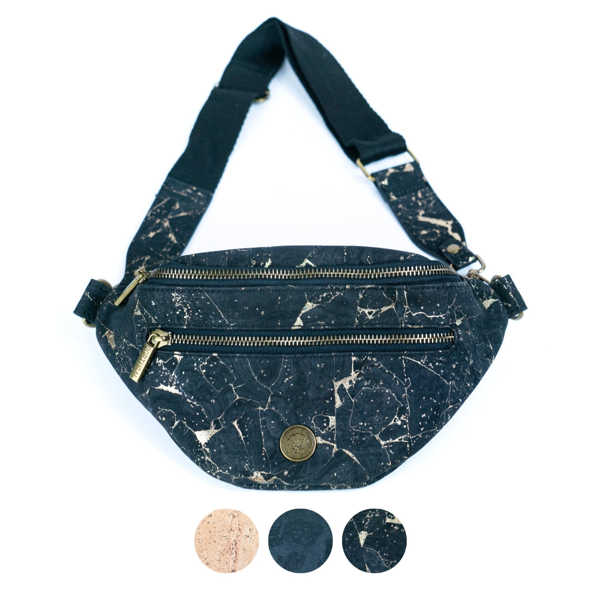 Natural Cork Sling Bag for Unisex with Adjustable Strap and Metal Zippers SLING-BAG-2312
