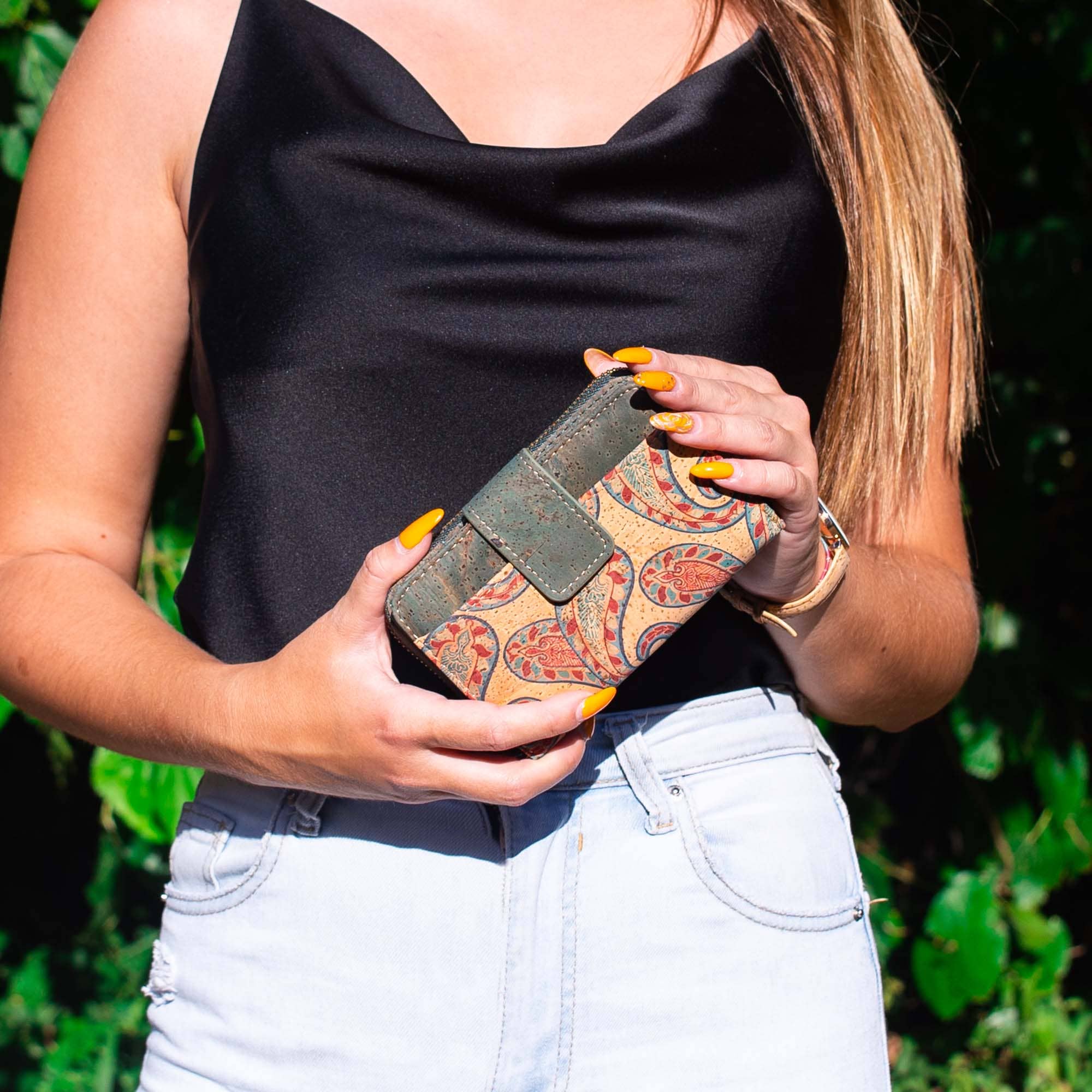Monedero de Corcho con Patrón para Mujer Color Turquesa BAG-2088