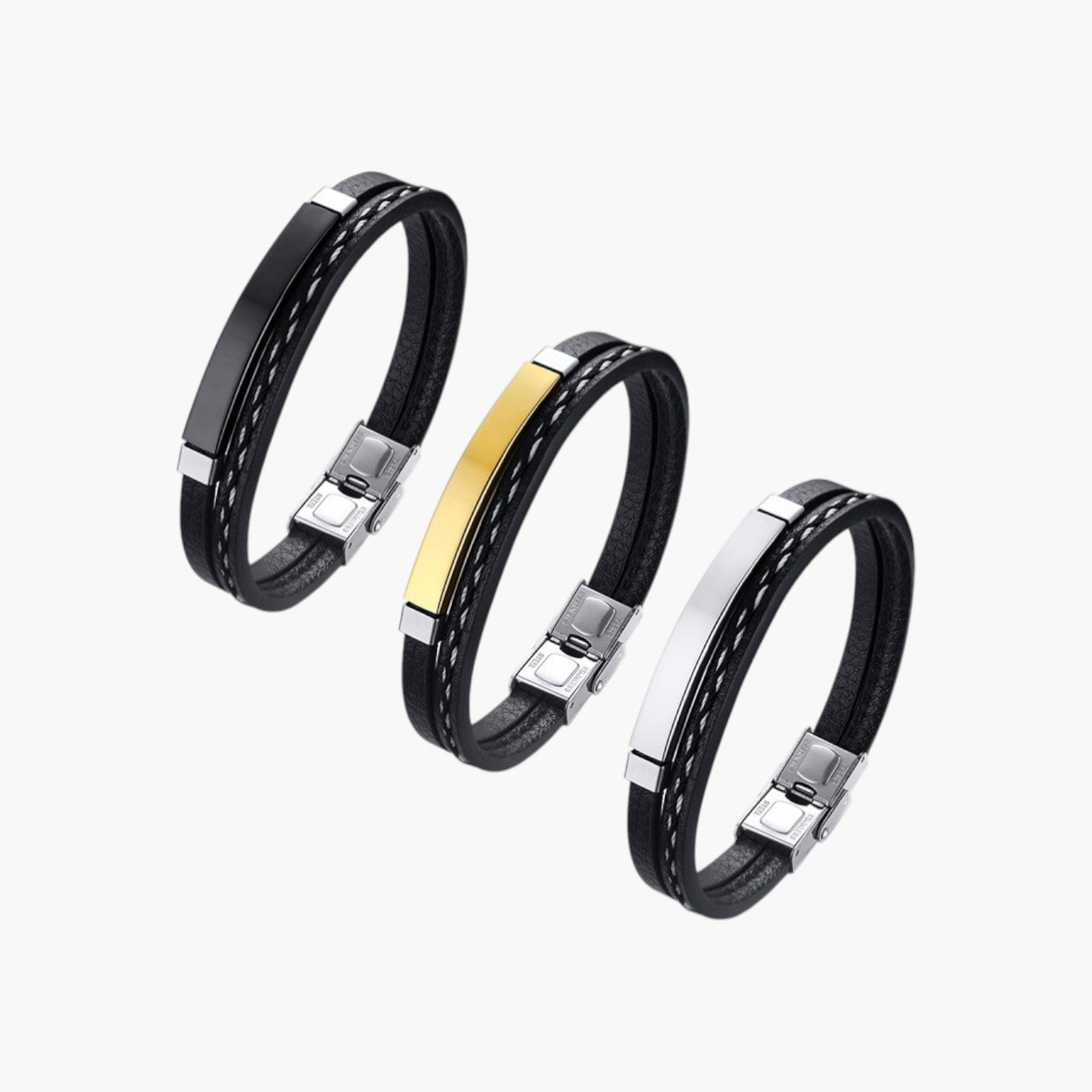 Pulseira de Couro e Aço Inoxidável