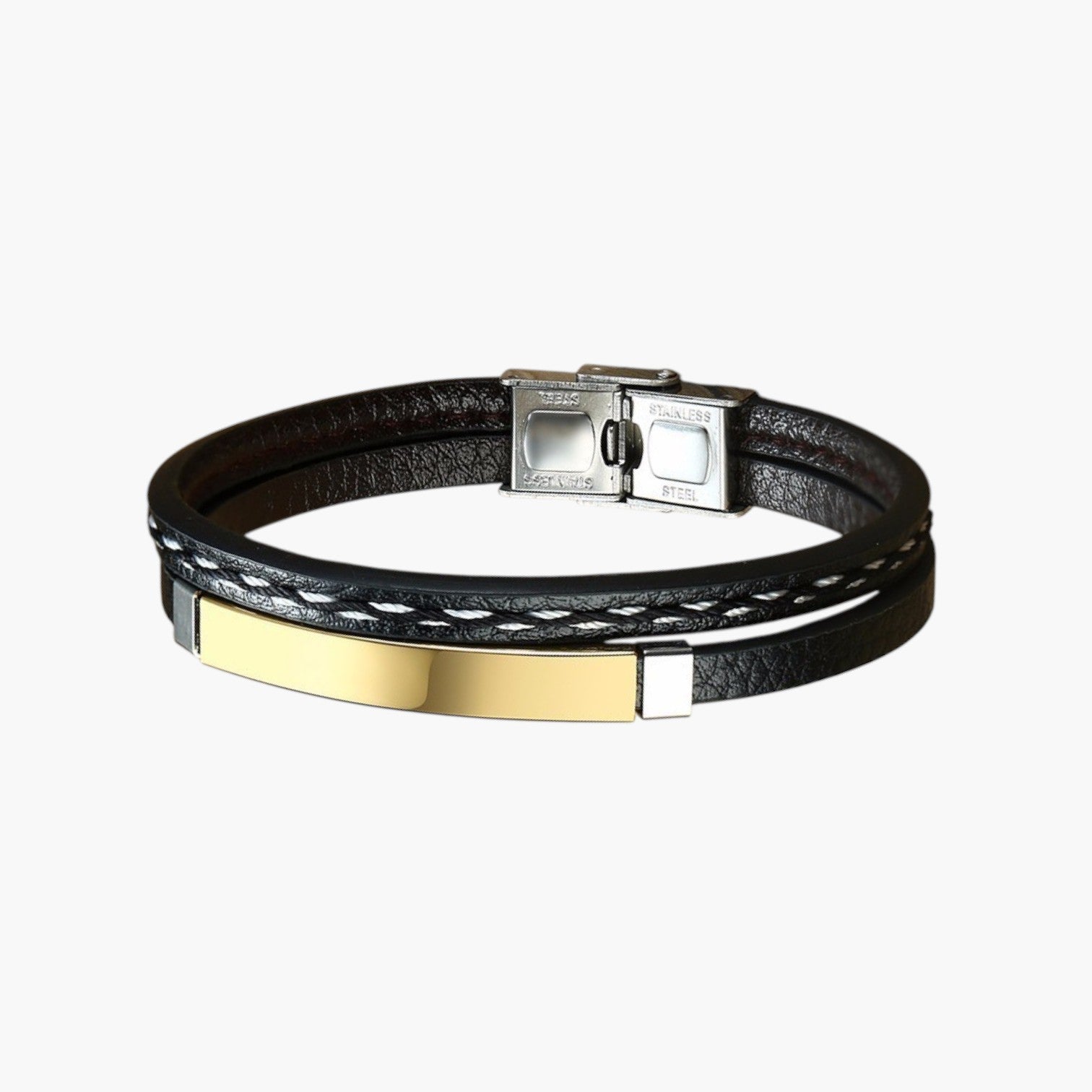 Pulseira de Couro e Aço Inoxidável