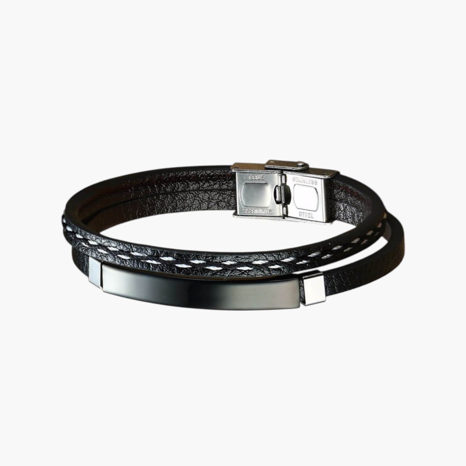 Pulseira de Couro e Aço Inoxidável