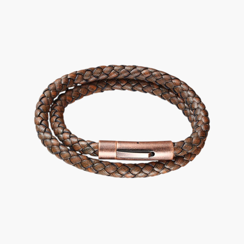 Pulseira de Couro e Aço Inoxidável