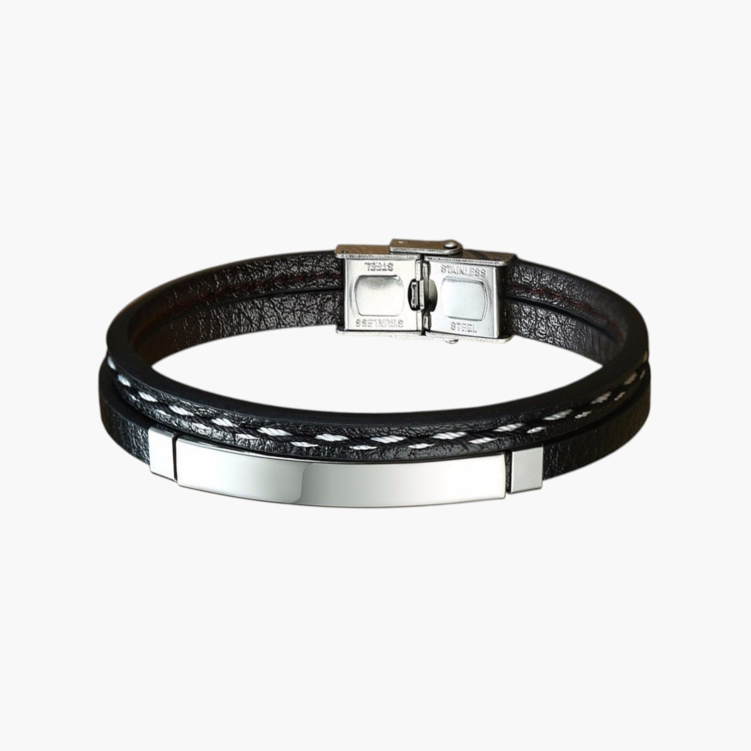 Pulseira de Couro e Aço Inoxidável
