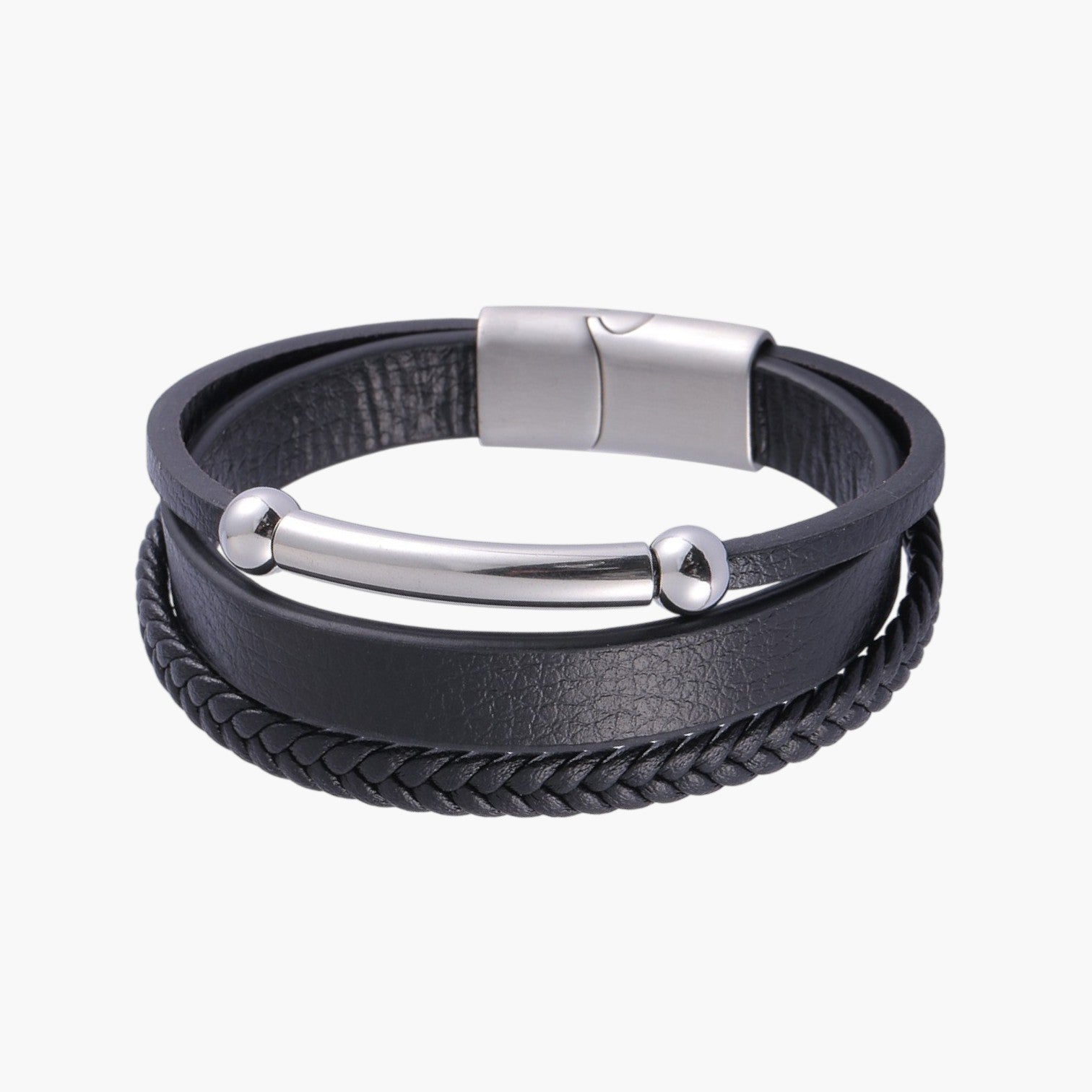 Pulseira de Couro e Aço Inoxidável