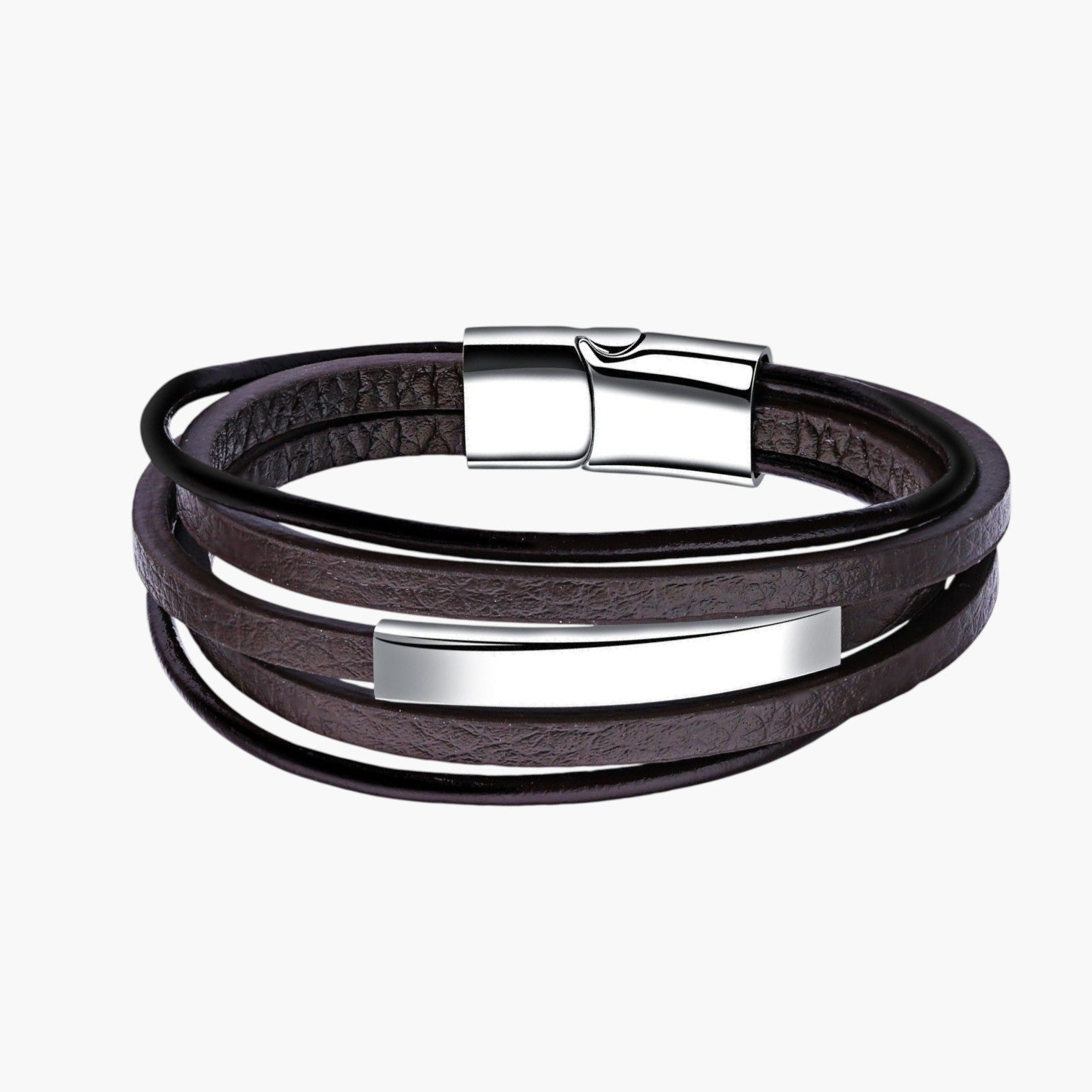Pulseira de Couro e Aço Inoxidável