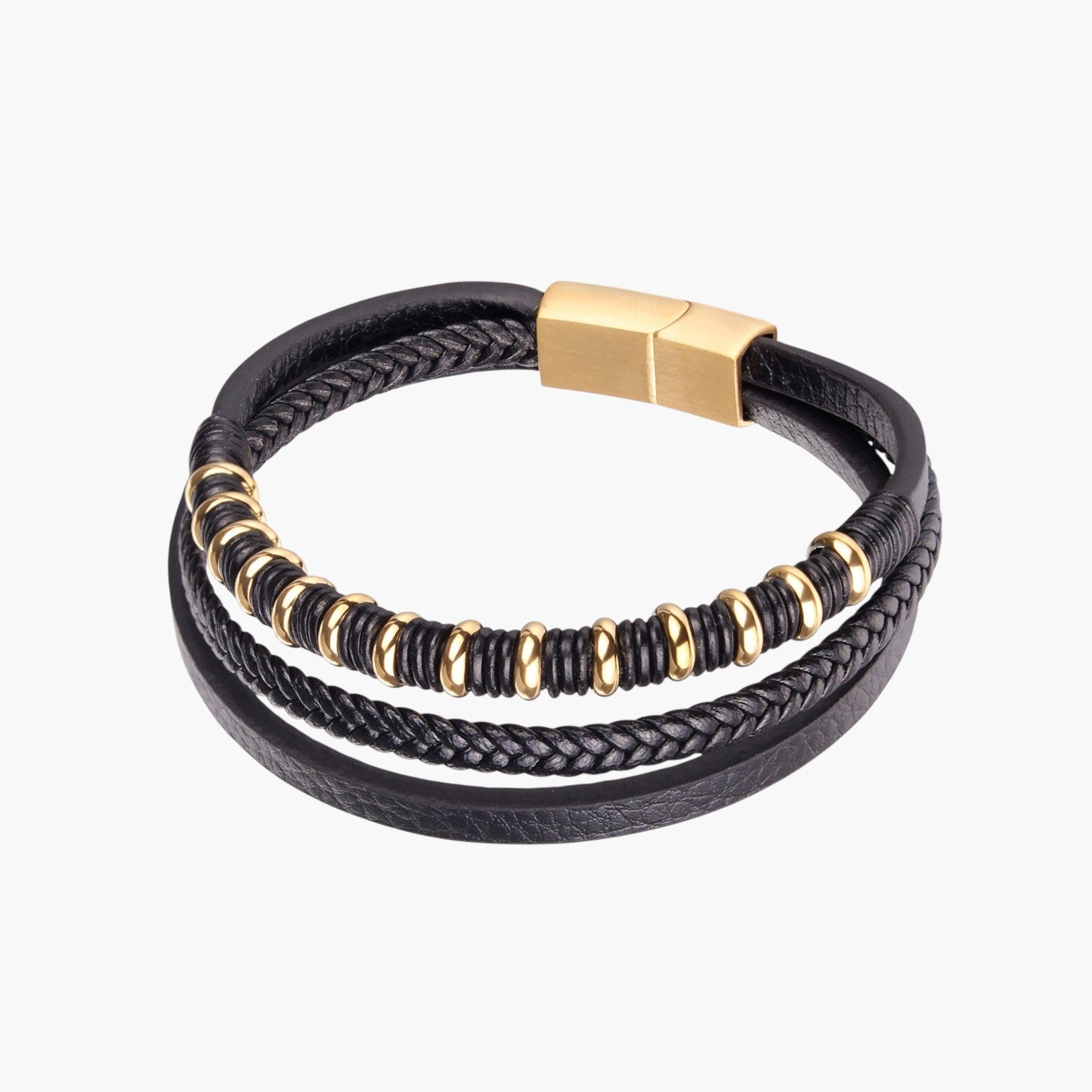 Pulseira de Couro e Aço Inoxidável