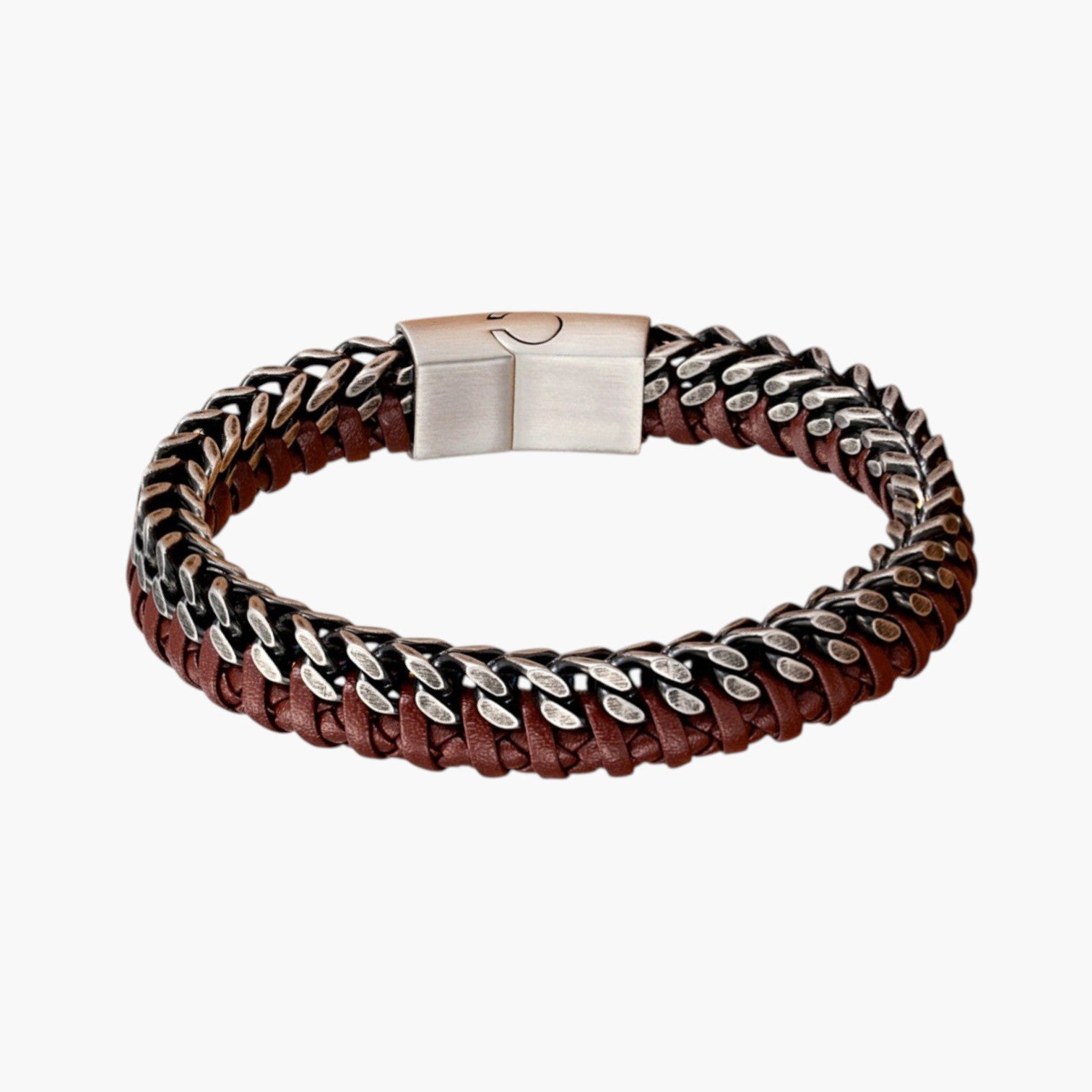 Pulseira de Couro e Aço Inoxidável