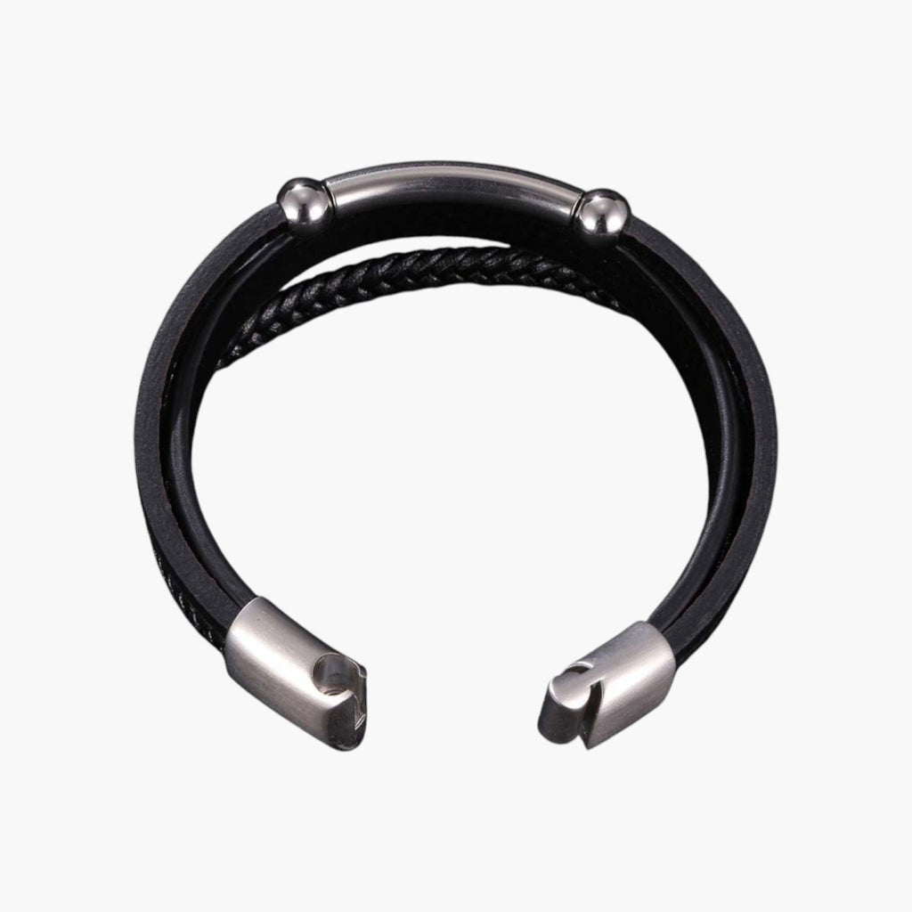Pulseira de Couro e Aço Inoxidável