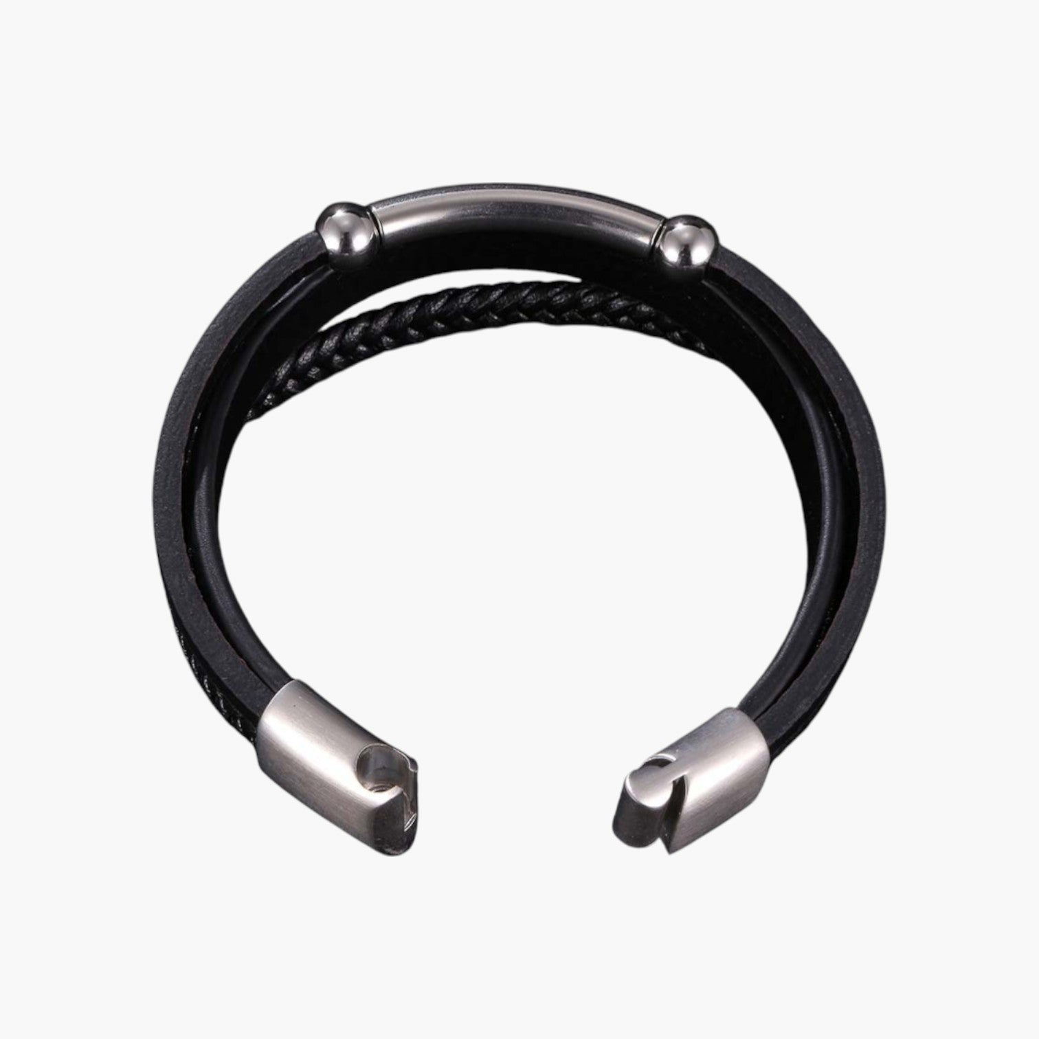 Pulseira de Couro e Aço Inoxidável